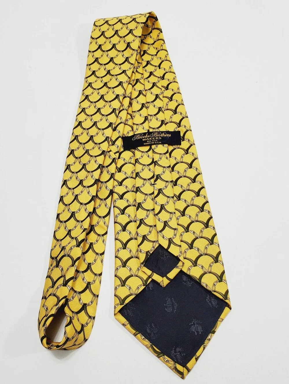 Brooks Brothers Makers Men's Silk Neck Tie Gold Geometric Pattern 58x3.75
